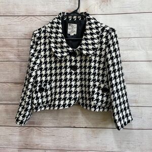 TULLE CROPPED BLAZER IN BLACK AND WHITE HOUNDSTOOTH